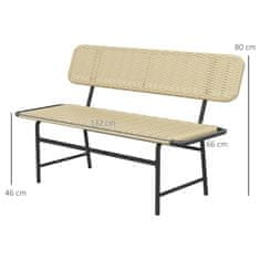 OUTSUNNY Napfényes Poly Rattan Pad, 2 Személyes Kerti Pad, Rattan Pad Karfa Nélkül, Erkély Pad, Kerti Bútor, 250 Kg-Ig Bír, Fém, Khaki 