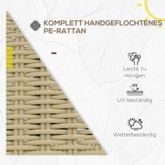 OUTSUNNY Napfényes Poly Rattan Pad, 2 Személyes Kerti Pad, Rattan Pad Karfa Nélkül, Erkély Pad, Kerti Bútor, 250 Kg-Ig Bír, Fém, Khaki 