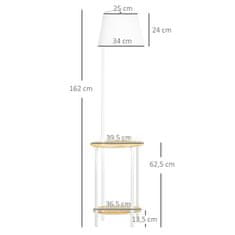 HOMCOM Állólámpa, Állólámpa 2 Polccal, 40 W-Os Állólámpa Vászon Lámpaernyővel, Állólámpa, Fehér Fém, Magassága 162 Cm, Izzó Nélkül 