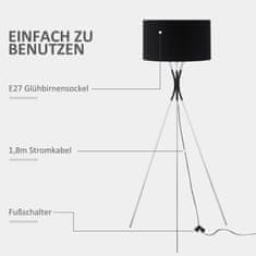 HOMCOM Állólámpa Állvány Elegáns Nappali Állólámpa 40W, E27, Szövet Ernyő És Fém Talp, Fekete+Ezüst, 40W 