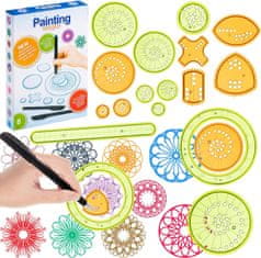 Netscroll 27 darabos rajzkészlet geometriai spirográfokkal, rajzkészlet, gyerek spirográf, kreatív mandala készlet, Deluxe spirográf készlet, festő játékok gyerekeknek és felnőtteknek, GeoArtKit
