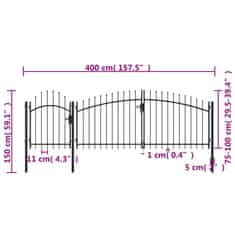 Vidaxl fekete acél kertkapu 1,5 x 4 m 144362