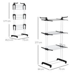 HOMCOM Ruhaszellőztető Torony Ruhaszellőző Kerekekkel 4 Szintes Állványszárítóval Kihúzható Mosodai Torony Fekete 73 X 45,5 X 177Cm 