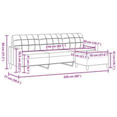 Vidaxl 3 személyes világossárga szövet kanapé lábtartóval 210 cm 3278254