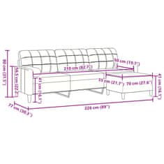 Vidaxl 3 személyes világosszürke bársony kanapé lábtartóval 210 cm 3278277