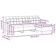 Vidaxl 3 személyes világosszürke szövet kanapé lábtartóval 210 cm 3278249