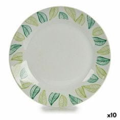 NEW Farfurie Întinsă Ø 24,4 cm Fehér zöld levelek porcelán 10 db