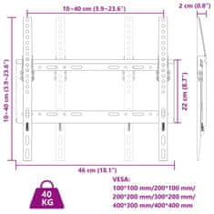 Vidaxl fali TV-állvány 26"-63" képernyőhöz max VESA 400 x 400 mm 40 kg 379569