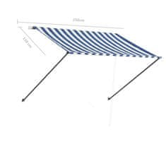 Vidaxl feltekerhető kék és fehér napellenző LED-del 250 x 150 cm 145903