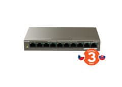 Tenda TEF1110P-8-102W - PoE AT Switch 102Watt, 10xRJ45 Switch 8x 10/100 Mbps PoE, 2x Gigabit Uplink, ventilátor nélküli, fém