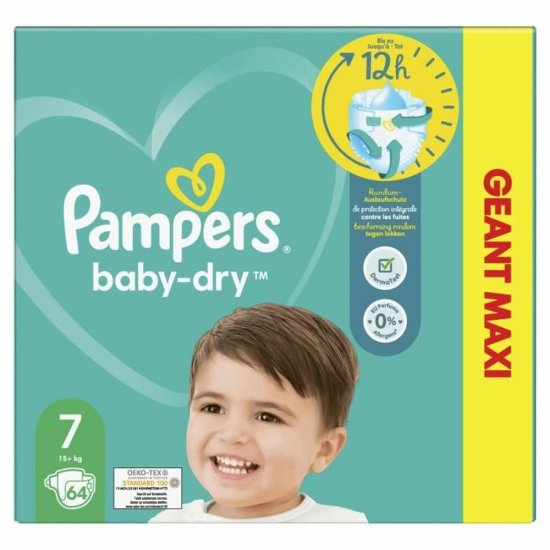 NEW Pampers Baby-Dry 7 eldobható pelenkák (64 uds)