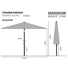 MADISON Tenerife almazöld kerek napernyő 300 cm (429014)