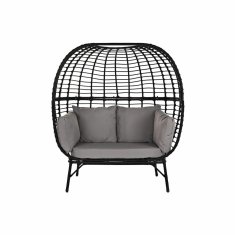 NEW DKD Home Decor Fekete bézs színű, szintetikus rattan acél kerti karosszék (130 x 68 x 146 cm) (130 x 68 x 146 cm)