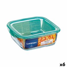 NEW Luminarc Keep'n Lagon 760 ml 13 x 6 cm-es, négyzet alakú, négyzet alakú uzsonnatartály fedővel Türkiz üveg (6 db)