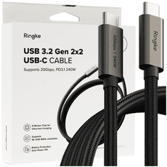 RINGKE RINGKE USB 3.2 GEN 2X2 TYPE-C KÁBEL PD240W 100CM FEKETE