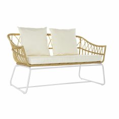 NEW DKD Home Decor Bela fém, szintetikus rattan kerti kanapé (132 x 58 x 80 cm)