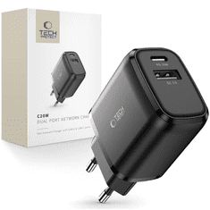 Tech-protect TECH-PROTECT C20W 2-PORTOS HÁLÓZATI TÖLTŐ PD20W/QC3.0 FEKETE