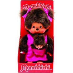 NEW Bandai Monchichi Anya és baba rózsaszín barna plüss játék 20 cm (1 db)