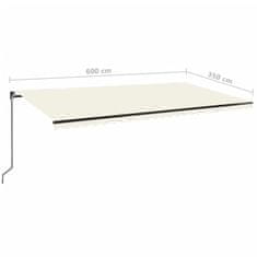 Vidaxl krémszínű kézzel kihúzható LED-es napellenző 600 x 350 cm 3069242