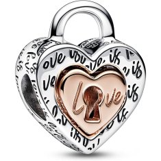 NEW Charm a nők számára Pandora kéttónusú PADLOCK SPLITTABLE szív