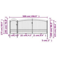 Vidaxl fekete lándzsahegy tetejű acélkerítés 5 x 2,45 m 146326