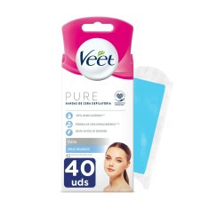 NEW Veet Bandas De Cera Pure Arcszőrtelenítő csíkok érzékeny bőrre (40 db)