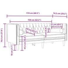 Vidaxl 2 személyes fekete bársony Chesterfield kanapé hengerpárnákkal 372688