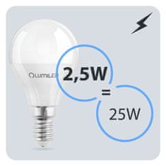 LUMILED 6x LED izzó E14 P40 2,5W = 25W 249lm 3000K Meleg fehér 180°