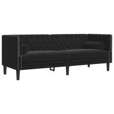 Vidaxl 3 személyes fekete bársony Chesterfield kanapé hengerpárnákkal 372698