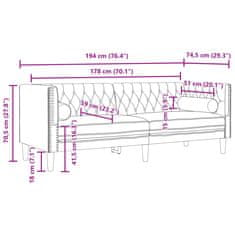 Vidaxl 3 személyes fekete bársony Chesterfield kanapé hengerpárnákkal 372698