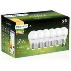 LUMILED 6x LED izzó E27 P40 8W = 60W 806lm 3000K Meleg fehér 180°