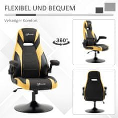 VINSETTO Gaming Chair Rocker Funkció, Állítható Magasságú 110-116 Cm, Forgatható, Műbőr, Sárga+Fekete, Játszószobához 