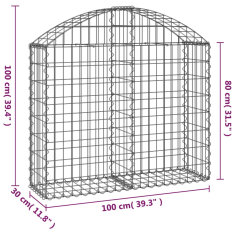 Vidaxl íves horganyzott vas gabion kosár 100x30x80/100 cm (153424)