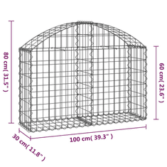 Vidaxl íves horganyzott vas gabion kosár 100x30x60/80 cm (153423)