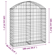 Vidaxl íves horganyzott vas gabion kosár 100x30x100/120 cm (153425)