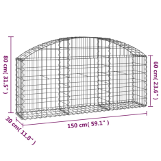 Vidaxl íves horganyzott vas gabion kosár 150x30x60/80 cm (153443)