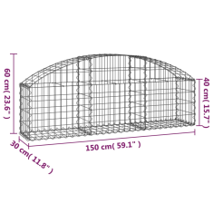 Vidaxl íves horganyzott vas gabion kosár 150x30x40/60 cm (153442)