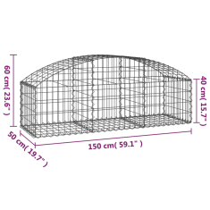 Vidaxl íves horganyzott vas gabion kosár 150x50x40/60 cm (153452)