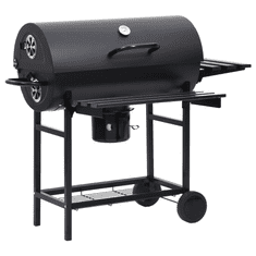 Vidaxl fekete acél hengeres grillsütő kerékkel és polccal 115x85x95 cm (313636)