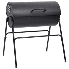 Vidaxl fekete acél henger alakú grillsütő 2 sütőráccsal 80x95x90 cm (313635)