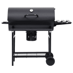 Vidaxl fekete acél hengeres grillsütő kerékkel és polccal 115x85x95 cm (313636)