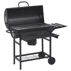 Vidaxl fekete acél hengeres grillsütő kerékkel és polccal 115x85x95 cm (313636)