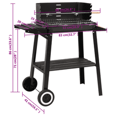 Vidaxl fekete acél faszenes BBQ grillező kerekekkel (315386)