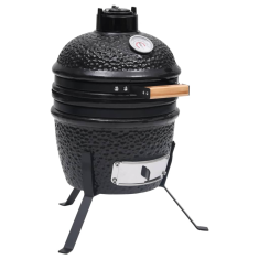 Vidaxl fekete kerámia 2 az 1-ben Kamado grillsütő füstölővel 56 cm (316093)