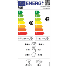 BEKO HTV 8736 XC0M elöltöltős mosó-szárítógép szürke (HTV 8736 XC0M)