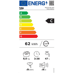 BEKO WUE8736XST mosógép Elöltöltős 8 kg 1400 RPM Fehér (WUE8736XST)