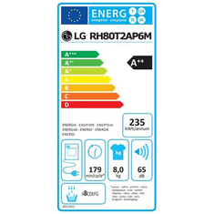 LG RH80T2AP6M Hőszivattyús szárítógép, 8 kg, 15 program, LED kijelző, A++ energiaosztály, Fehér (RH80T2AP6M)