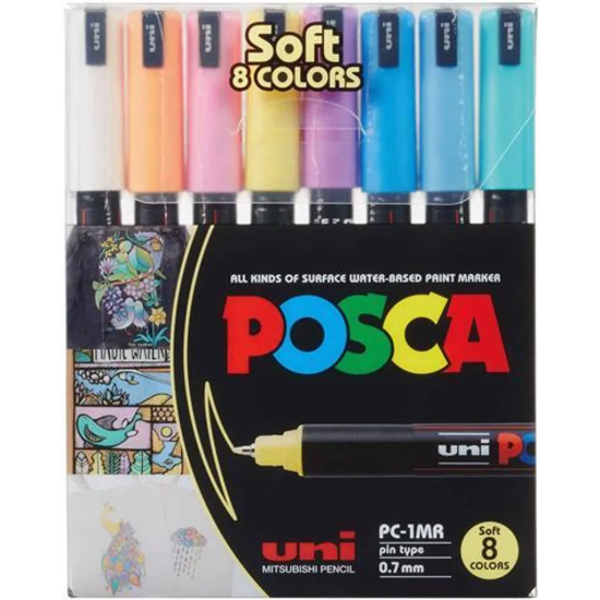 POSCA Uni PC-1MR Pastel 0.7mm Jelölőmarket készlet - Vegyes színek (8 db / csomag) (181724)