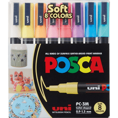 POSCA Uni PC-3M Dekormarker készlet - Vegyes pasztell színek (8 db / csomag) (186524)