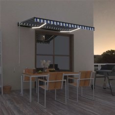 Vidaxl kék és fehér kézzel kihúzható LED-es napellenző 350 x 250 cm 3069081